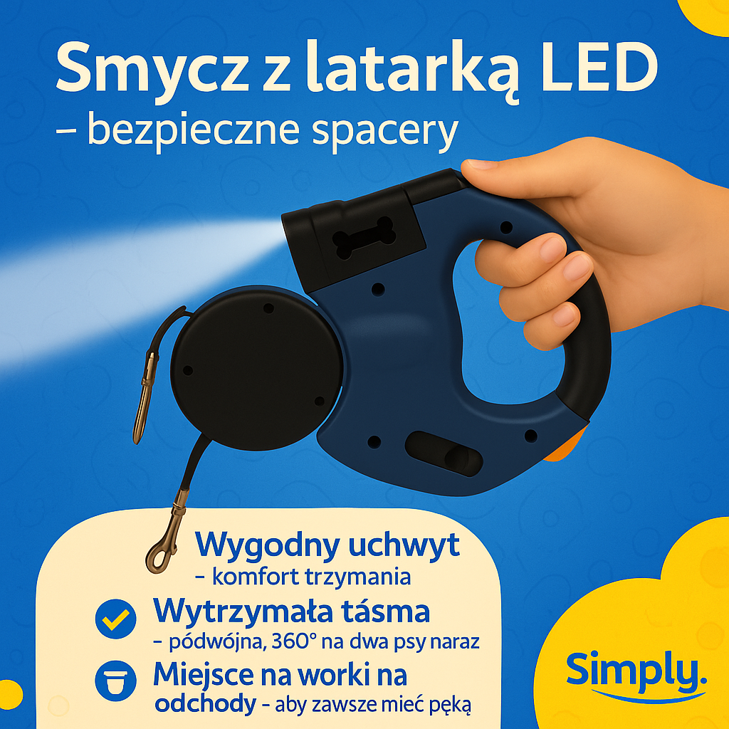 SimplyLeash™  – obrotowa smycz z woreczkami i światłem