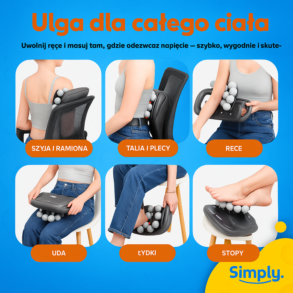 SimplyRelief™ – Pistolet do Masażu Mięśni z 16 Głowicami